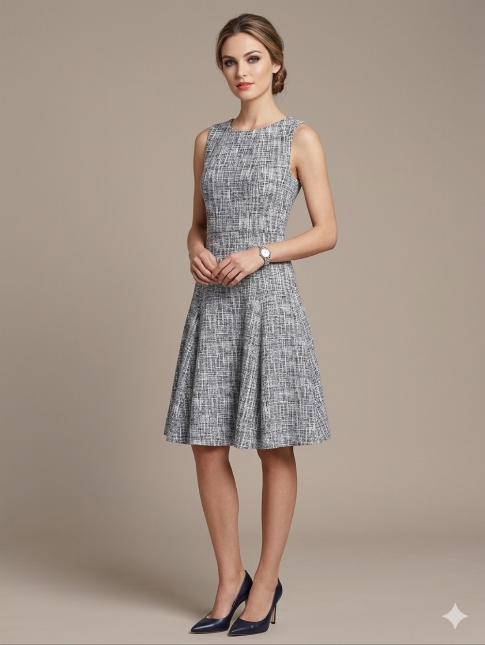 Ivanka Trump White & Navy Blue Fit & Flare Office Dress